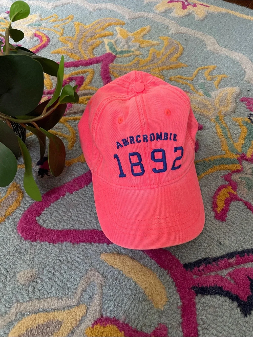 Abercrombie & Fitch Fluorescent Pink Stone Washed Denim Dad Hat Baseball Cap